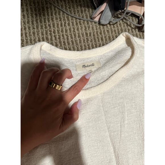 MADEWELL Women's Textured Thread Side Tie Top White Long Sleeve Shirt XXS - Picture 2 of 3